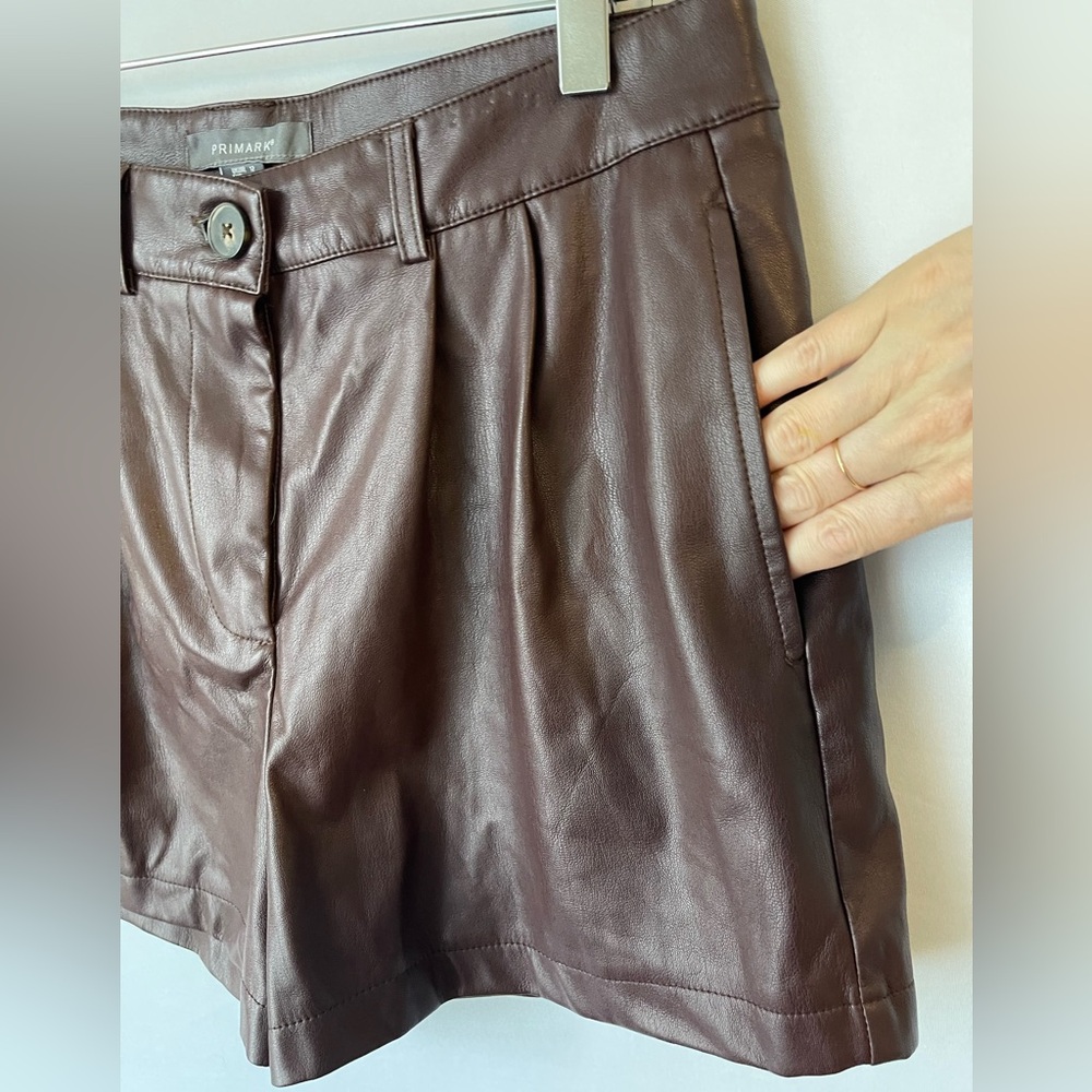 Chocolate Brown Faux Leather Shorts 8 - Picture 5 of 10